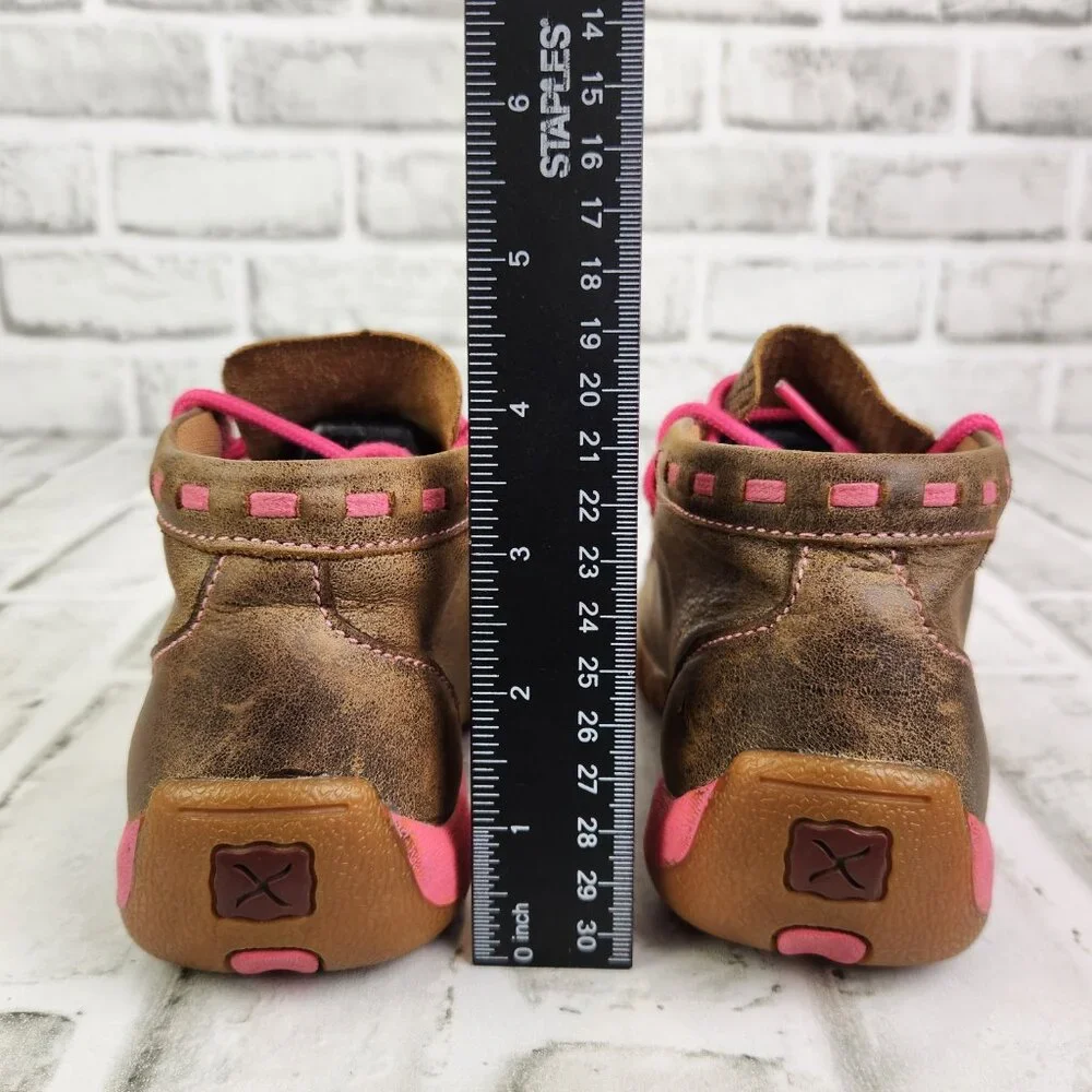 Twisted X Chukka Driving Breast Cancer Mocs Youth 12.5 Brown Leather Ankle Boots